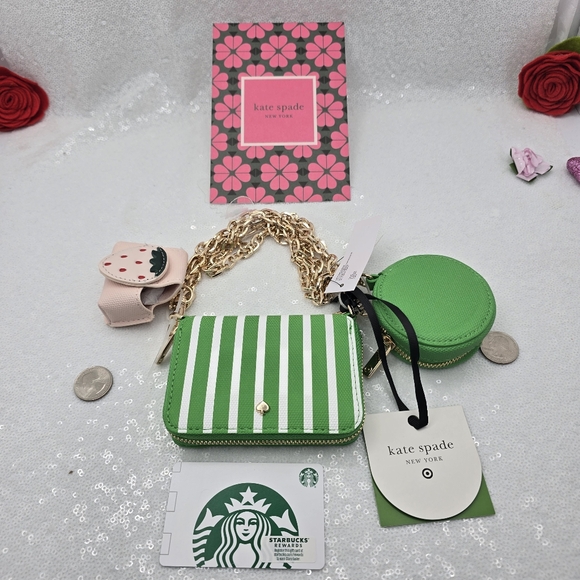 Kate Spade x Target Limited Edition Stripe Mini Crossbody Bag Green & White - Picture 3 of 13